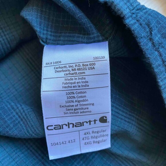 Carhatt Men's Plaid Blue Long Sleeve Button Shirt Relaxed Fit Size 4XL Western - Picture 6 of 11